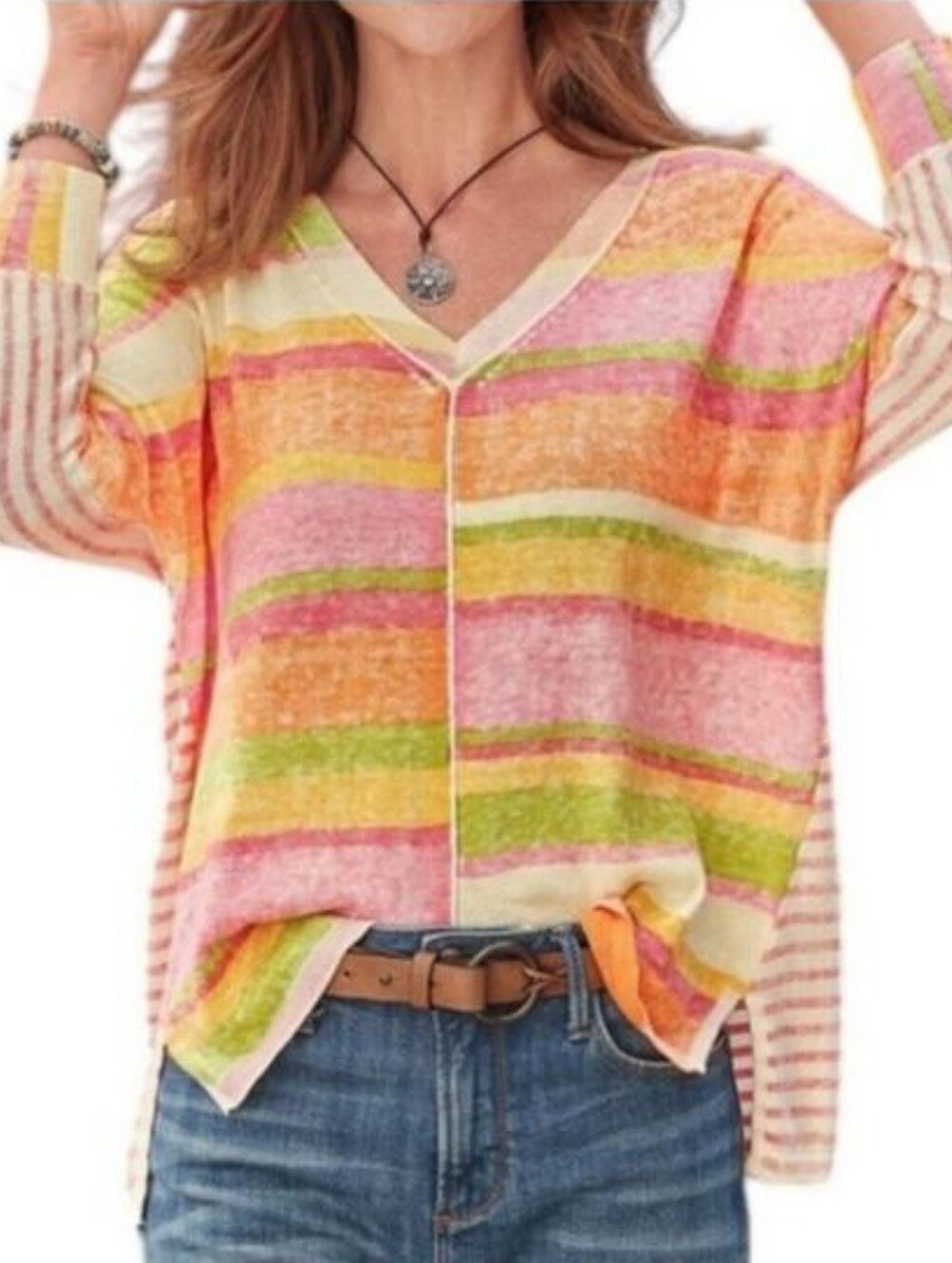 Sundance Johanna Colorful Striped Lightweight Spring/Summer Sweater Size Small